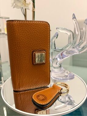 Dooney & Bourke Tan Leather Phone Wallet Case with Key Fob